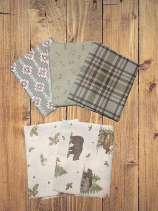 5 Fat Quarters - Assorted Let's Get Lost In The Woods Green Fat Quarter Bundle