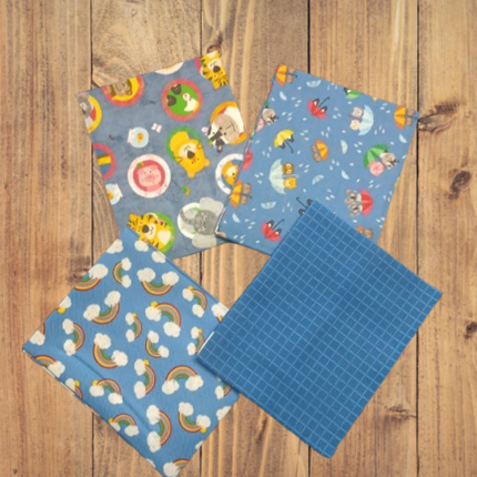 4 Fat Quarter -  Assorted Noah & Friends II Blue Theme Fat Quarter Bundle