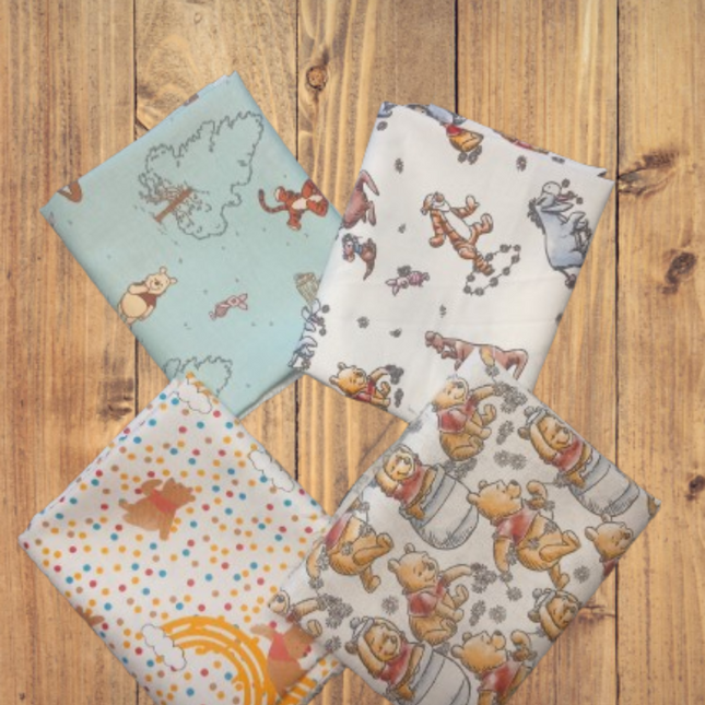 4 Half Yards  -Assorted Pooh and Friends Fat Half Yard Bundle