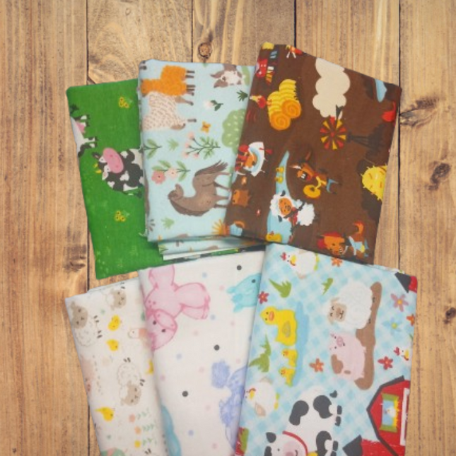 Assorted Children's Farm Flat Fold Assortment 18 Yard Bundle Flannel Fabric