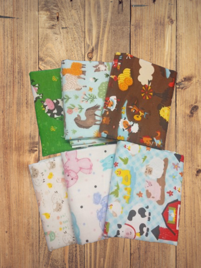 Assorted Children's Farm Flat Fold Assortment 18 Yard Bundle Flannel Fabric