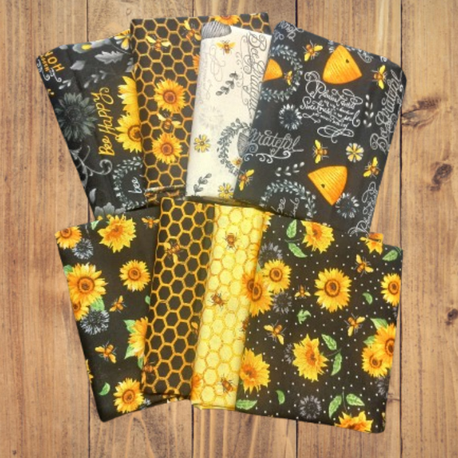 8 Fat Quarters - Assorted Bees and Sunflowers Fat Quarter Bundle