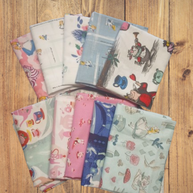 10 Fat Quarters -  Assorted Alice in Wonderland Fat Quarter Bundle