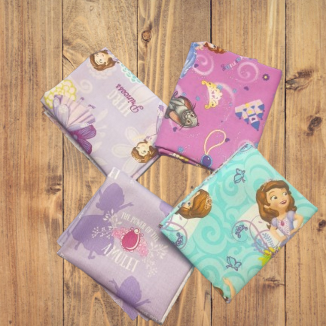 4 Fat Quarters - Assorted Sofia the First Princess Fat Quarter Bundle