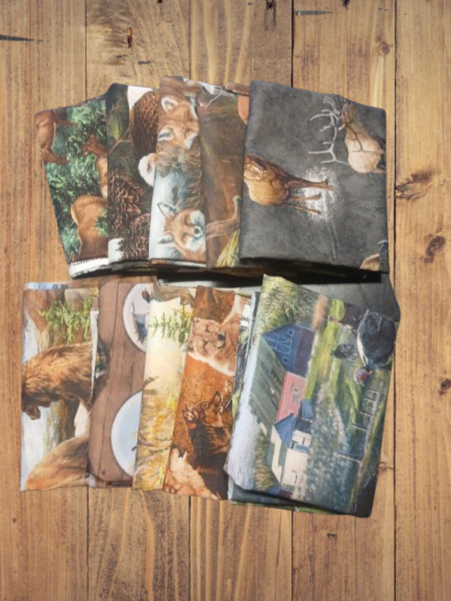 10 Fat Quarters - Assorted Wildlife Fat Quarter Bundle