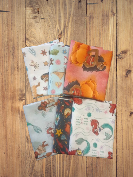 Assorted Ocean Princesses Ariel Moana and Friends Flat Fold Assortment 18 Yard Bundle Cotton Fabric