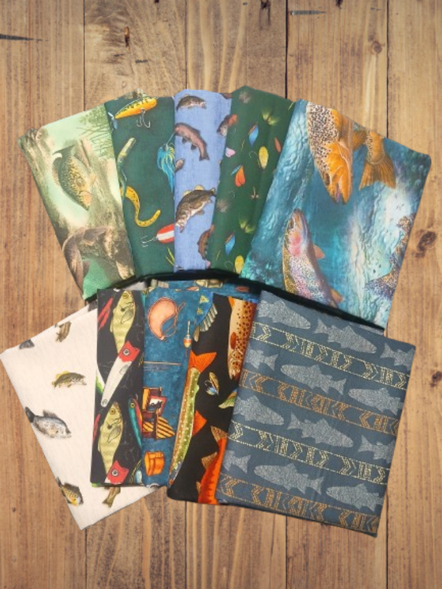 10 Fat Quarters -  Assorted Fishing & Fish Fat Quarter Bundle