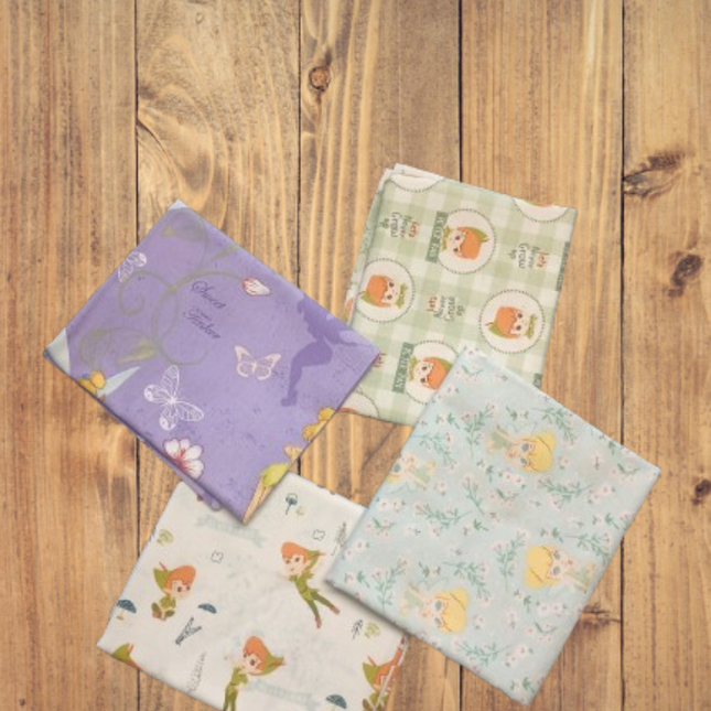 4 Fat Quarters - Assorted Peter Pan and Tinkerbell Fat Quarter Cotton Bundle