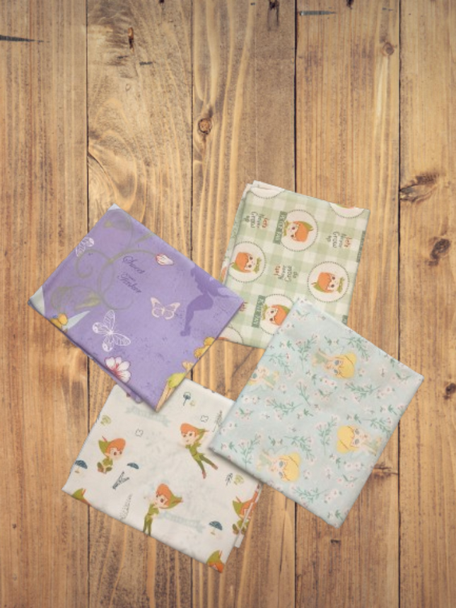 4 Fat Quarters - Assorted Peter Pan and Tinkerbell Fat Quarter Cotton Bundle