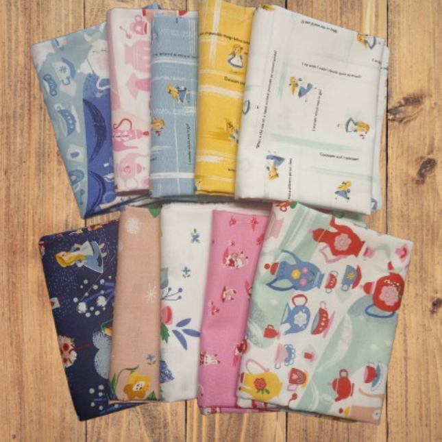 10 Fat Quarters -  Assorted Alice Down the Rabbit Hole Fat Quarter Bundle