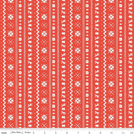 Northern Lights Fair Isle Red Flannel Fabric