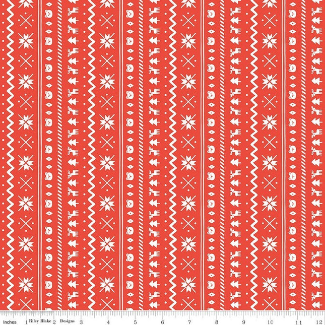 Northern Lights Fair Isle Red Flannel Fabric