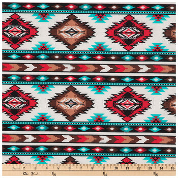 Red & Turquoise Southwest Flannel Fabric