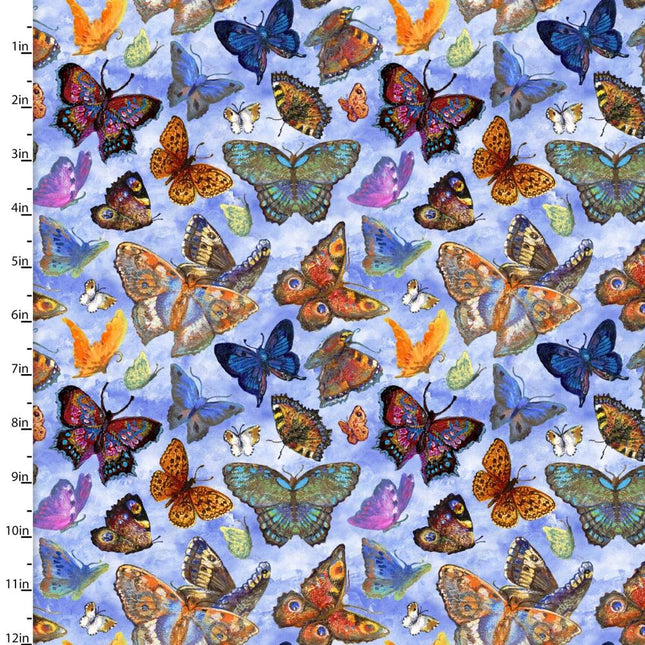 Love is All Around Beauty In Flight Blue Cotton Fabric