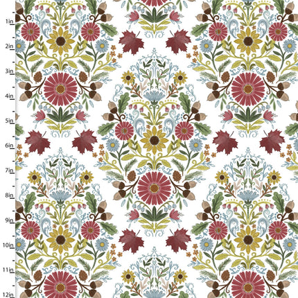 Handmade Placemat Or Table Runner Autumn Meadow Damask Flowers White