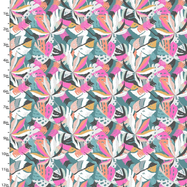 Curtain Valance - Zebra Dazzle Lavish Leaves Turquoise Cotton