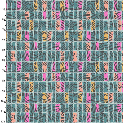 Zebra Dazzle Funky Geo Turquoise Cotton Fabric