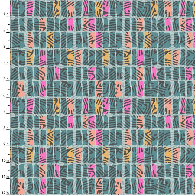 Zebra Dazzle Funky Geo Turquoise Cotton Fabric