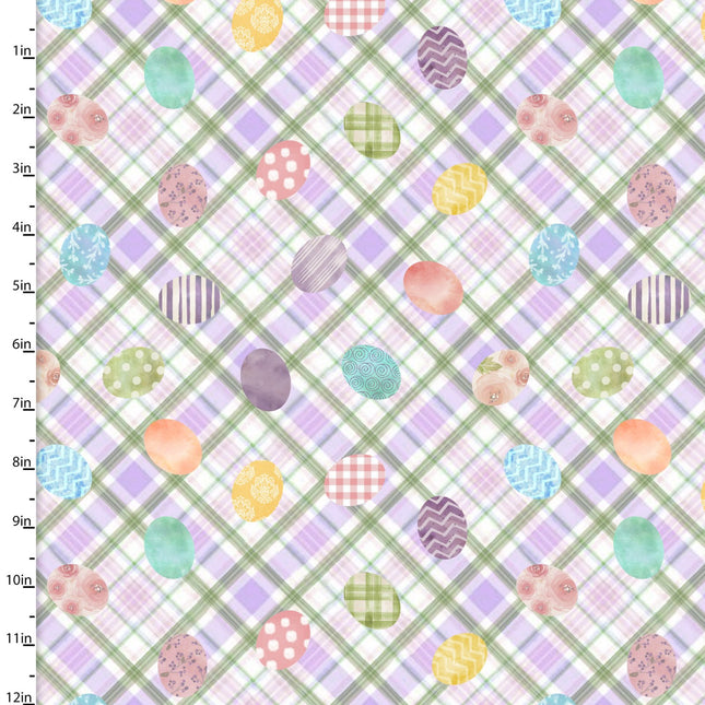 Bunny Kisses & Easter Wishes Easter Eggcgcelence Purple Cotton Fabric
