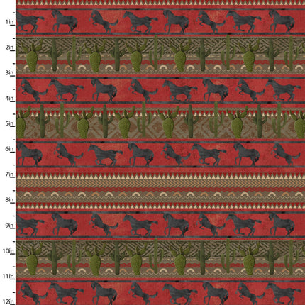 Hold Your Horses Giddy Up Stripe Red Cotton Fabric