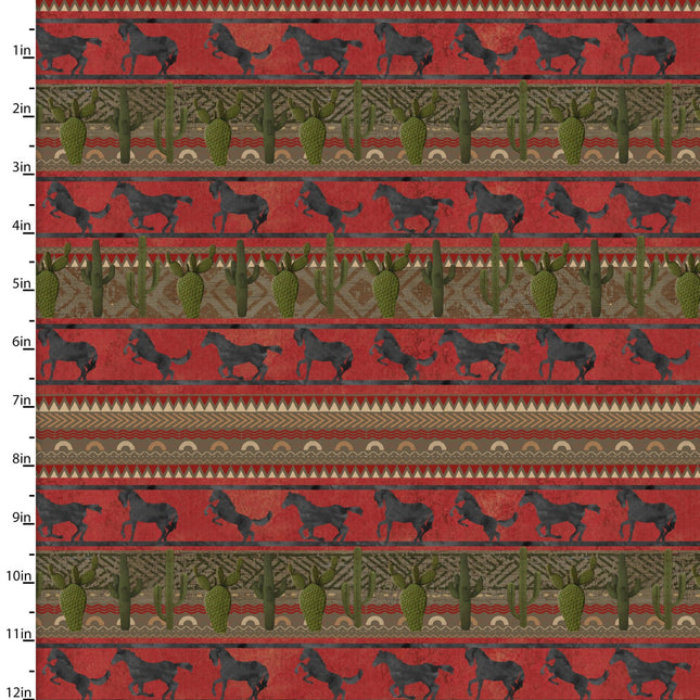 Hold Your Horses Giddy Up Stripe Red Cotton Fabric