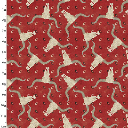 Hold Your Horses Longhorn Bandana Red Cotton Fabric