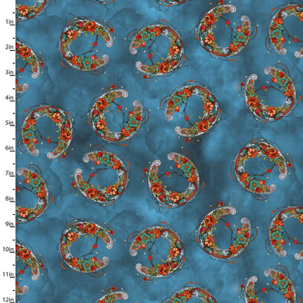 Drinkers of the Wind Horseshoe Texture Turquoise Cotton Fabric