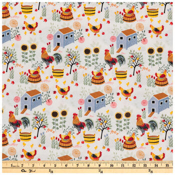 Chicken & Coops Cotton Calico Fabric