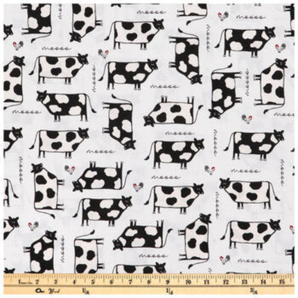 Cow & Chicken Calico Cotton Fabric by the Bolt