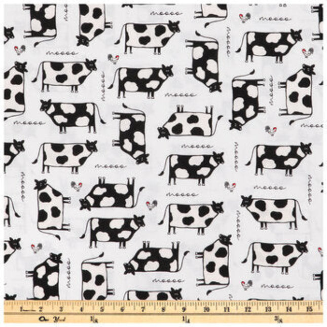 Cow & Chicken Calico Cotton Fabric by the Bolt