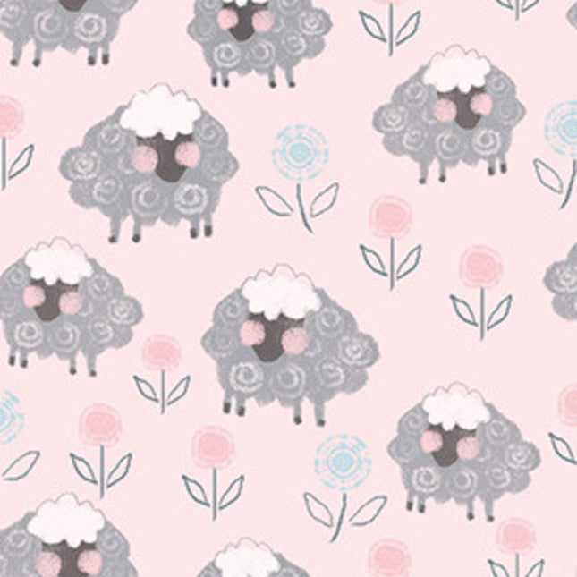 Sheep Pink Flannel Fabric