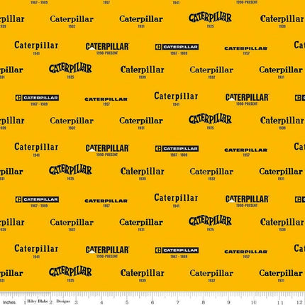 Caterpillar® 100 Years Vintage Logos Yellow Cotton Fabric