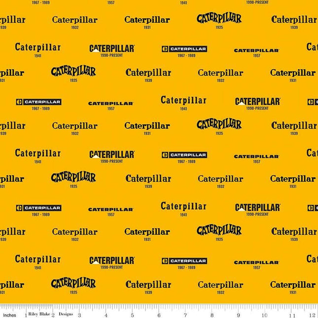Caterpillar® 100 Years Vintage Logos Yellow Cotton Fabric
