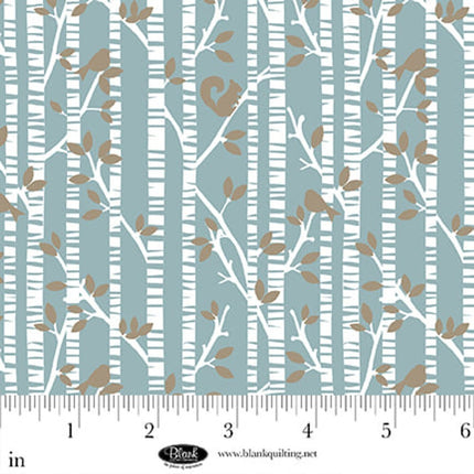 Winter Whispers Trees with Wildlife Medium Blue Cotton Fabric