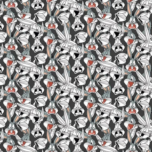Looney Tunes Bugs Expressions Charcoal Cotton Fabric