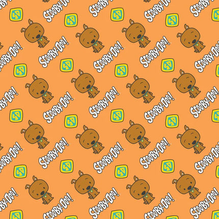Scooby-Doo Chibi Dog Tag Orange Cotton Fabric