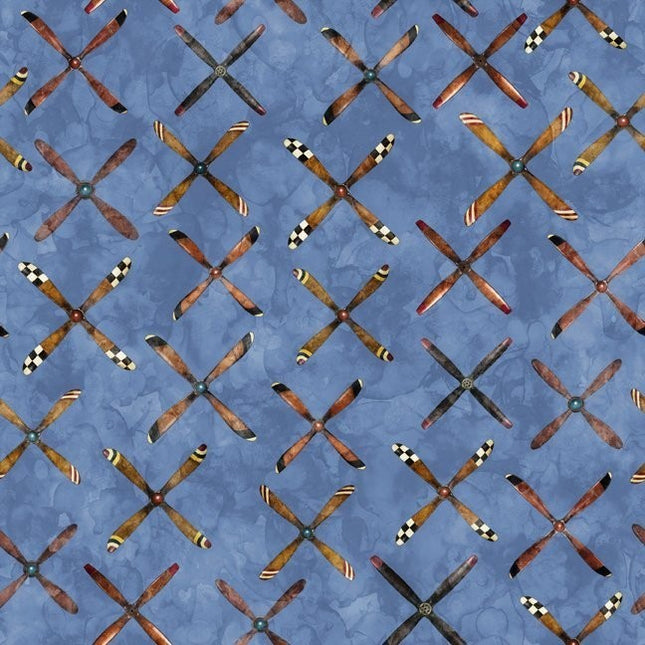 Flying High Propeller Geo Denim Cotton Fabric