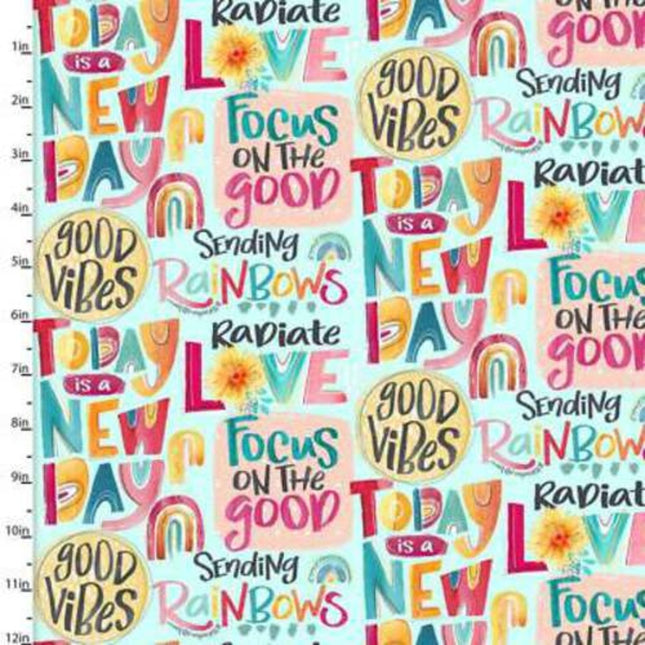 Good Vibes Words Cotton Fabric by the Bolt - 15 Yards
