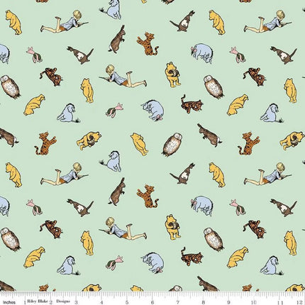 Winnie the Pooh Characters Green Cotton Fabric