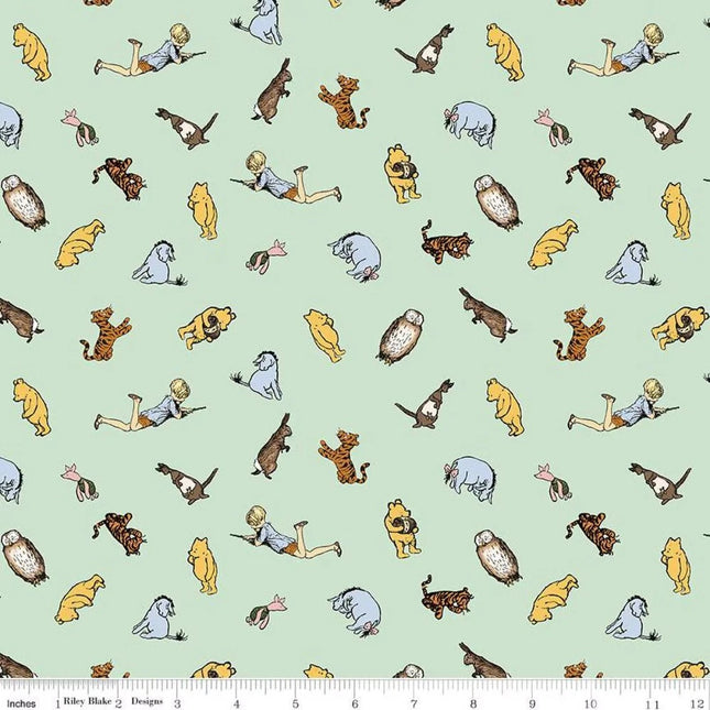 Winnie the Pooh Characters Green Cotton Fabric