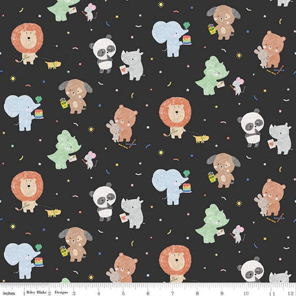 New Box of Crayons Main Black Cotton Fabric