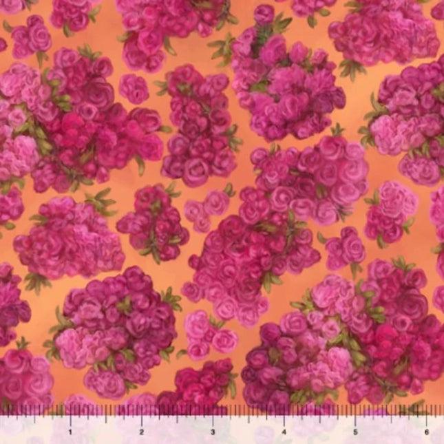 Mystical Unicorn Spiced Floral Orange Cotton Fabric