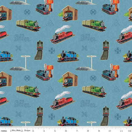 Thomas & Friends™ 80th Anniversary Main Blue Cotton Fabric