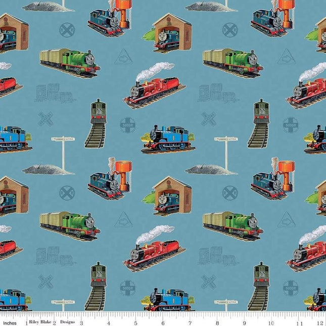 Thomas & Friends™ 80th Anniversary Main Blue Cotton Fabric