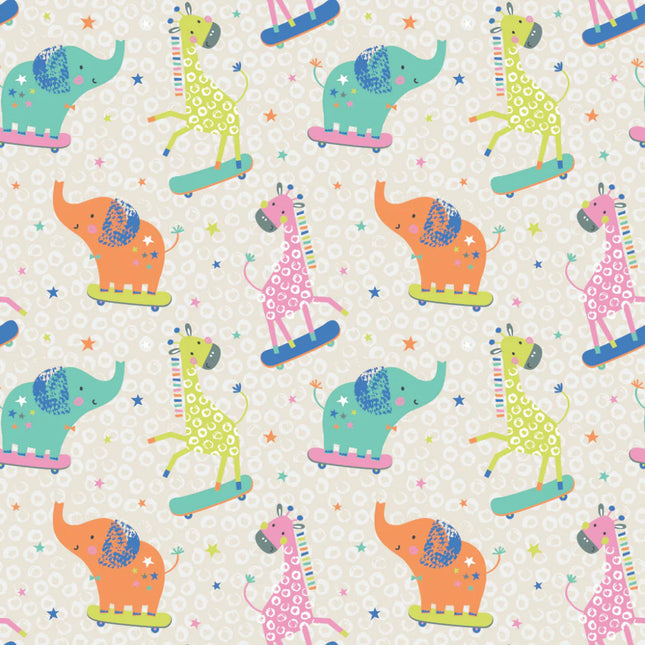 Party Animals Cream Flannel Fabric
