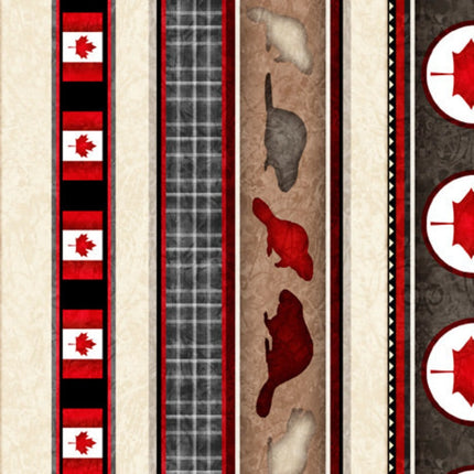The Great White North Animal and Leaf Stripe Cotton Fabric