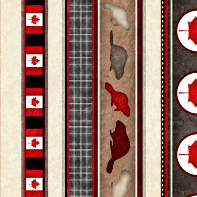 The Great White North Animal and Leaf Stripe Cotton Fabric