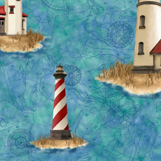 Pillowcase - This & That VIII Lighthouses Blue Cotton