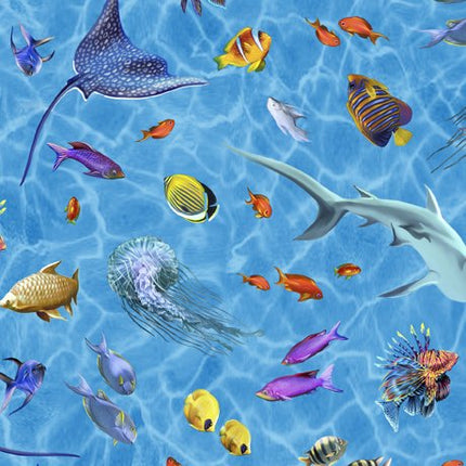 Treasures at Sea Spaced Sealife Blue Cotton Fabric