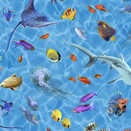Treasures at Sea Spaced Sealife Blue Cotton Fabric